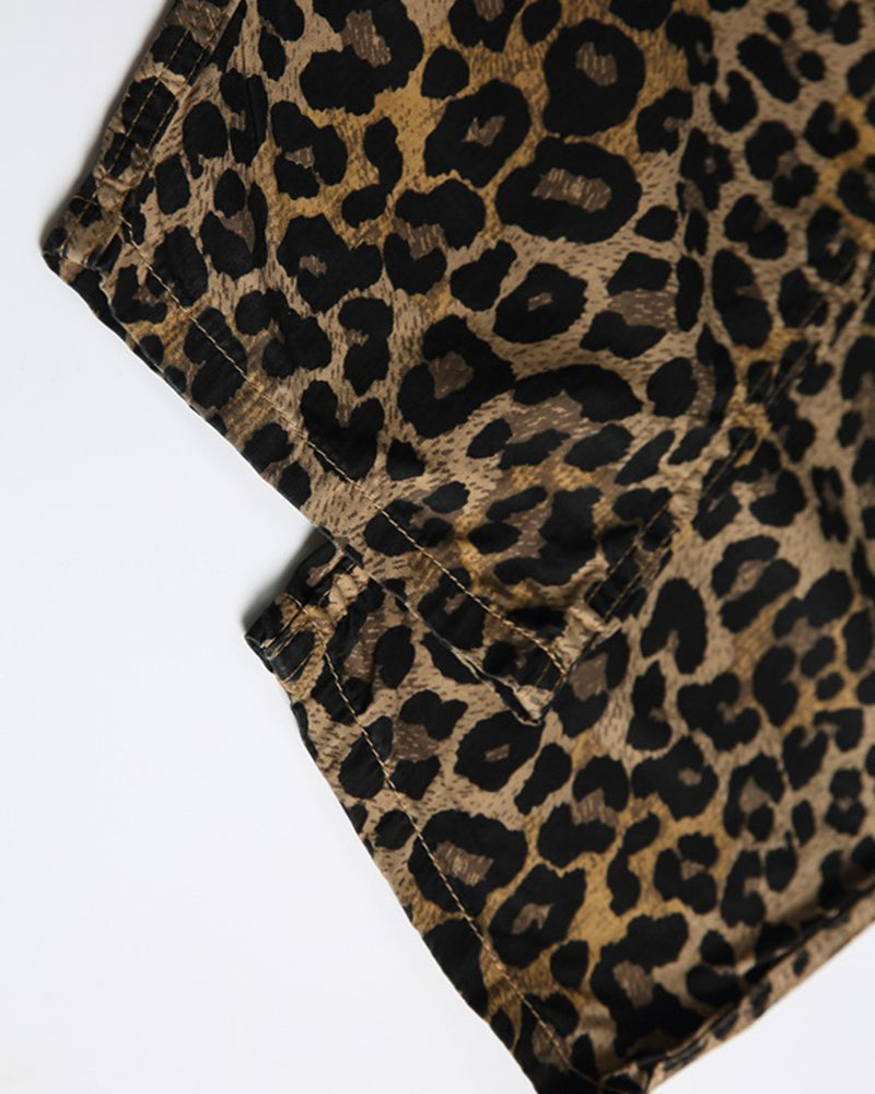 leopard print wide-leg overalls