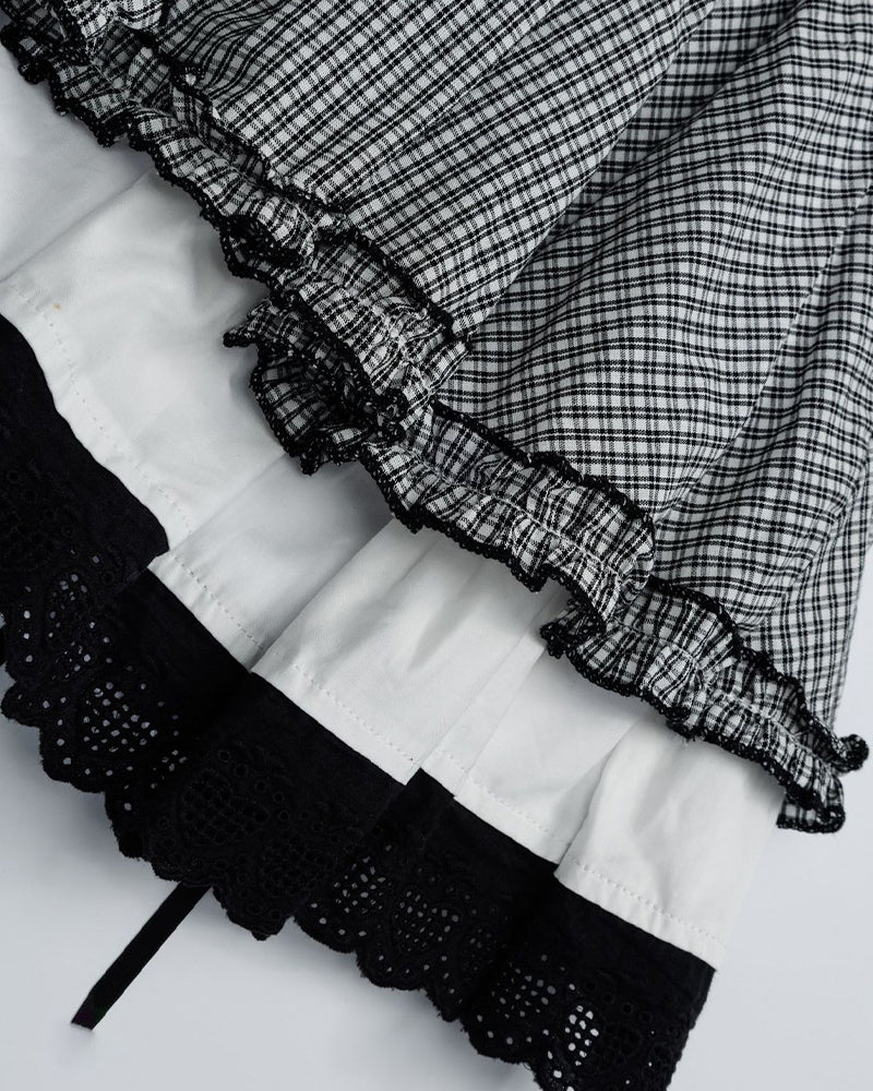 콘트라스트 컬러 플레드 스커트