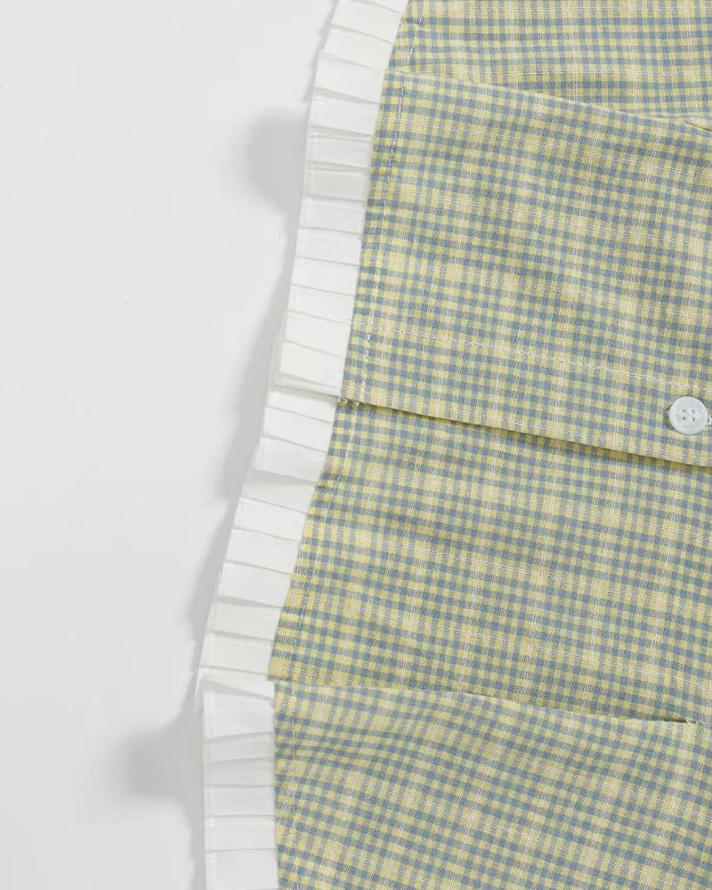 Plaid Lace Short-Sleeve Shirt