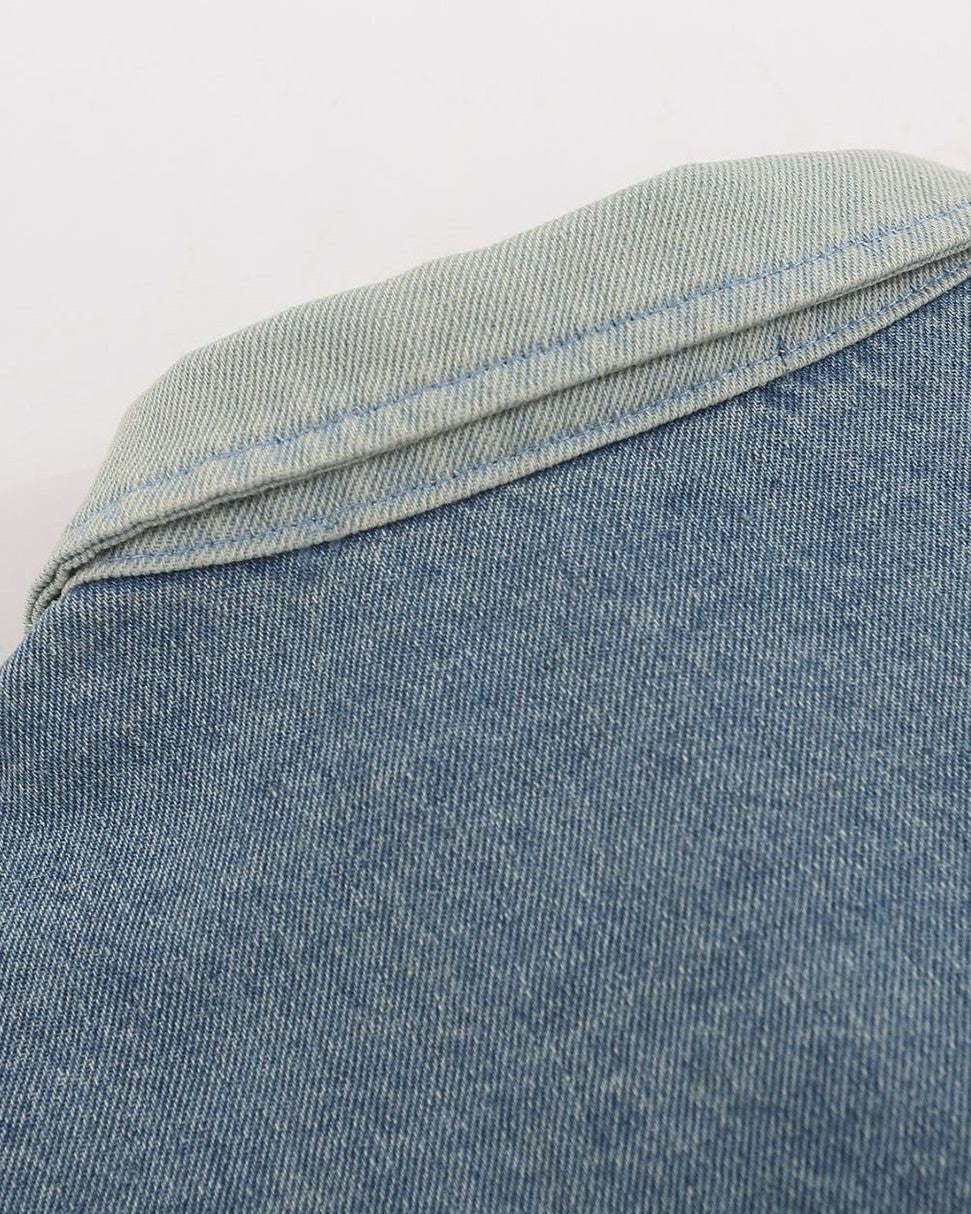 コントラストカラーデニムポロトップ