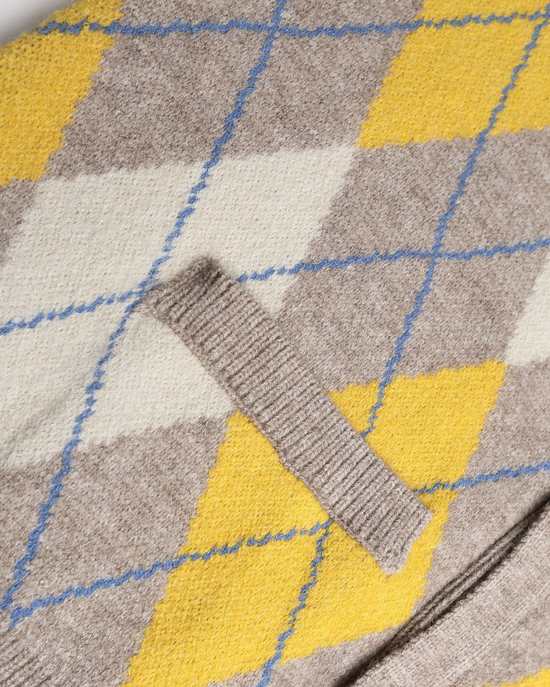 カラーブロックダイヤモンド柄ニットベスト