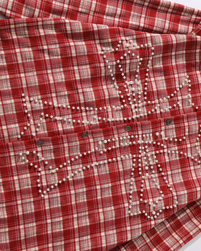 ビーズチェック柄長袖シャツ