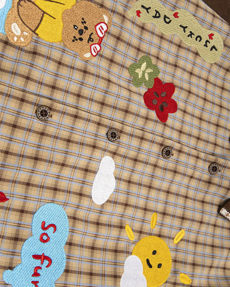 コントラストカラーパネル半袖シャツ