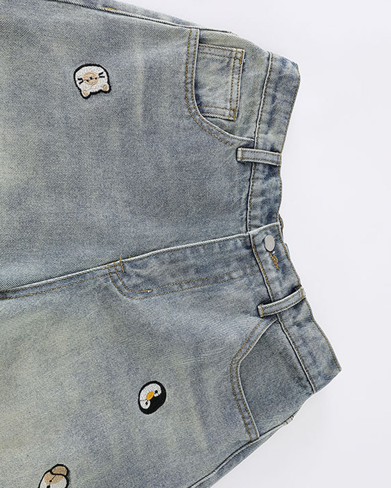 刺繍入りクロップドジーンズ