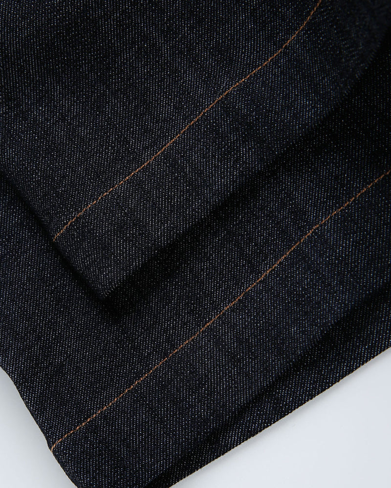 Embroidered Short-Sleeve Denim Shirt