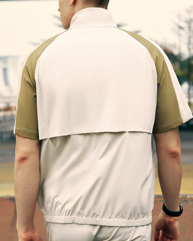 Stand collar colorblock short sleeve jacket