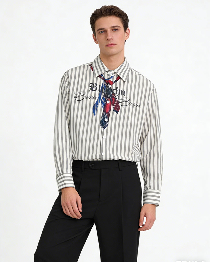 Letter striped long-sleeved shirt