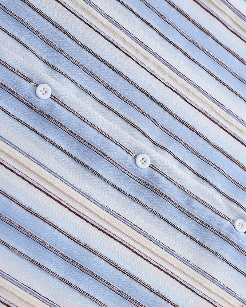 刺繍入りストライプ半袖シャツ