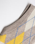 カラーブロックダイヤモンド柄ニットベスト