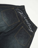 Distressed washed straight-leg pants