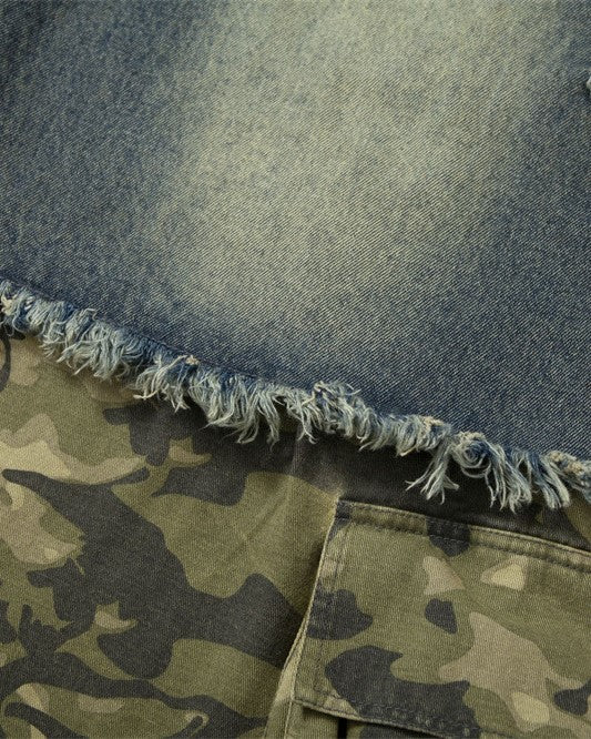 コントラストカラーパネルデニムパンツ