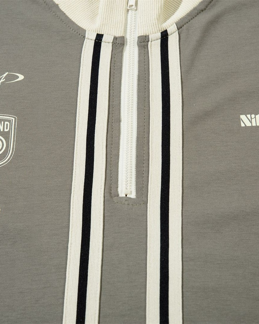 패치워크 레터 프린트 스탠드 칼라 스웨트셔츠