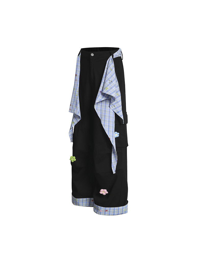 カジュアルな花柄ワイドレッグパンツ