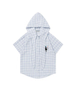 Plaid Short-Sleeve Hooded Shirt