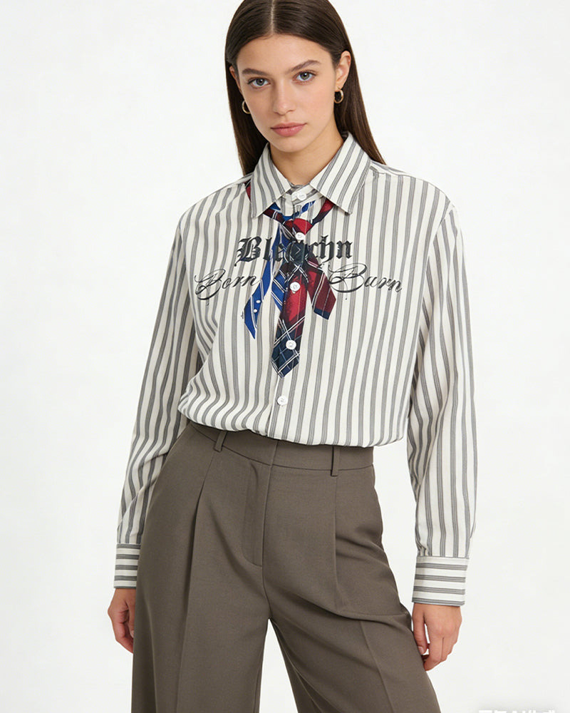 Letter striped long-sleeved shirt