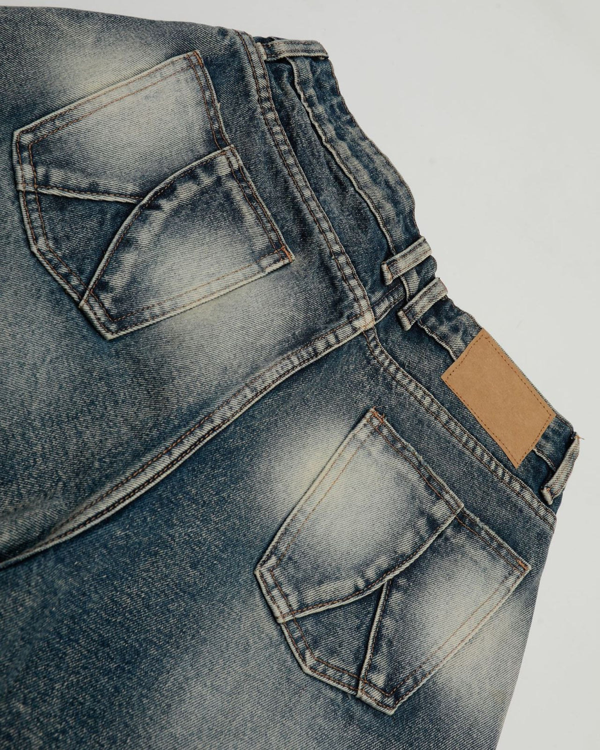 Distressed washed denim shorts