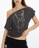 ボートネックのクロップドトップス