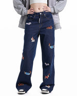 Fun embroidered denim trousers
