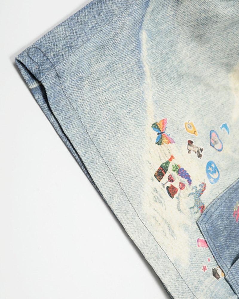 귀여운 디스트레스드 프린트 반바지