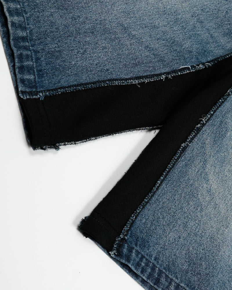 レトロでシンプルなウォッシュ加工のデニムショートパンツ