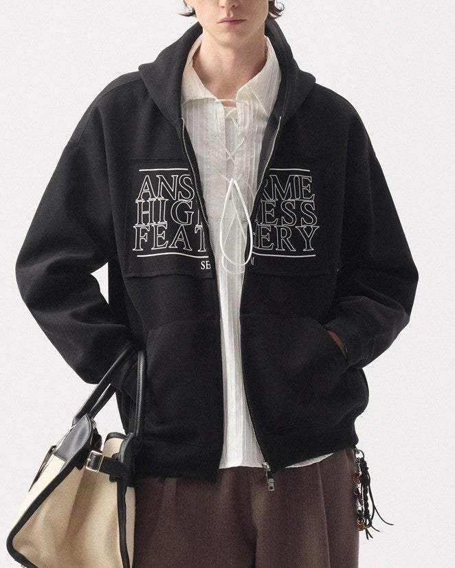 パッチワークフード付きスウェットシャツジャケット