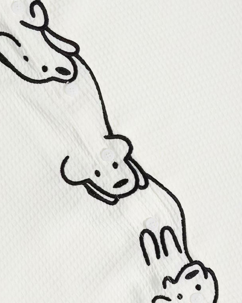 Casual Line-Art Dog Short-Sleeve Shirt