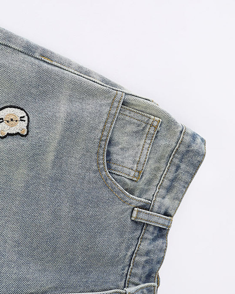 刺繍入りクロップドジーンズ