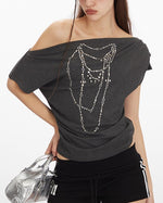 ボートネックのクロップドトップス