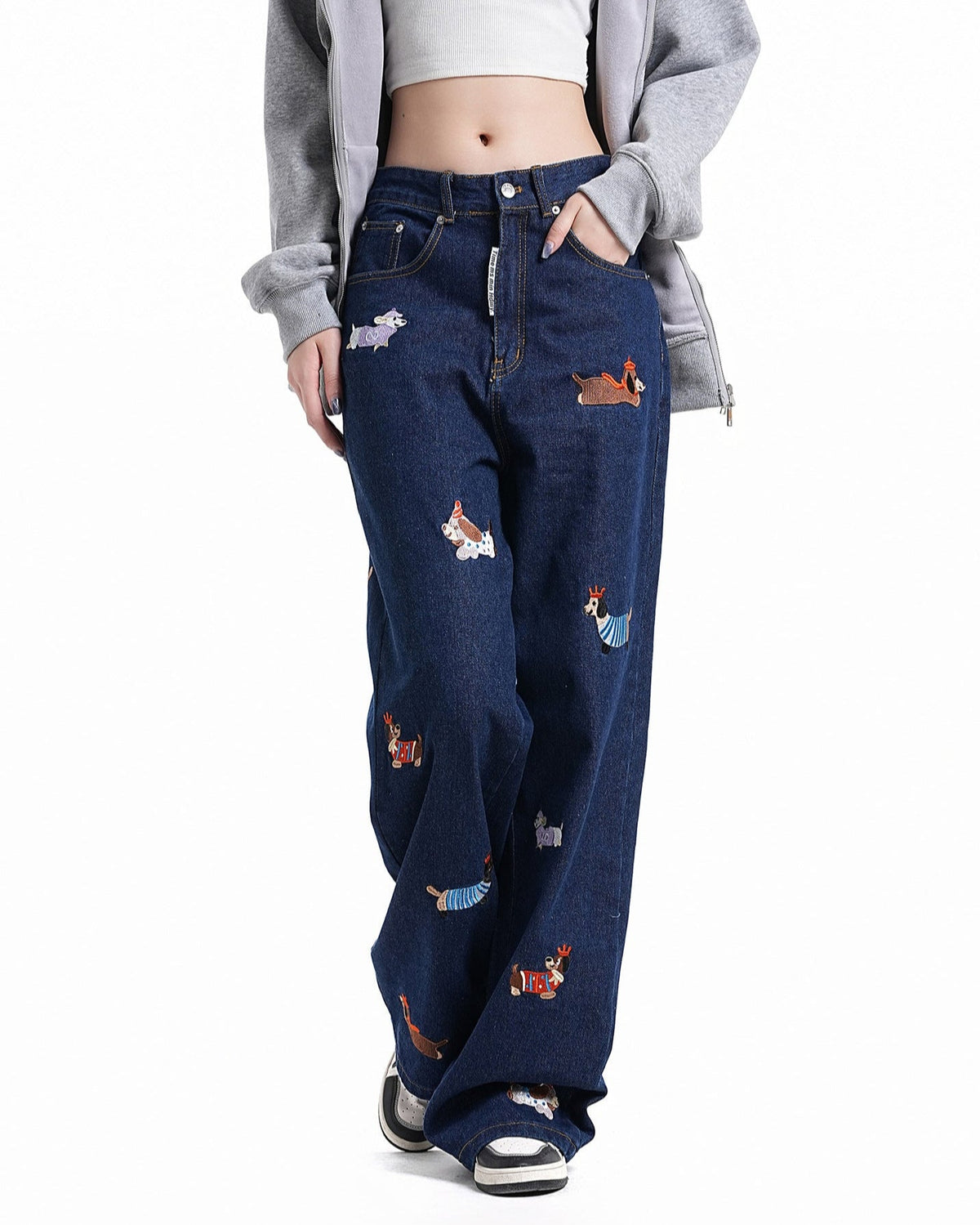 Fun embroidered denim trousers