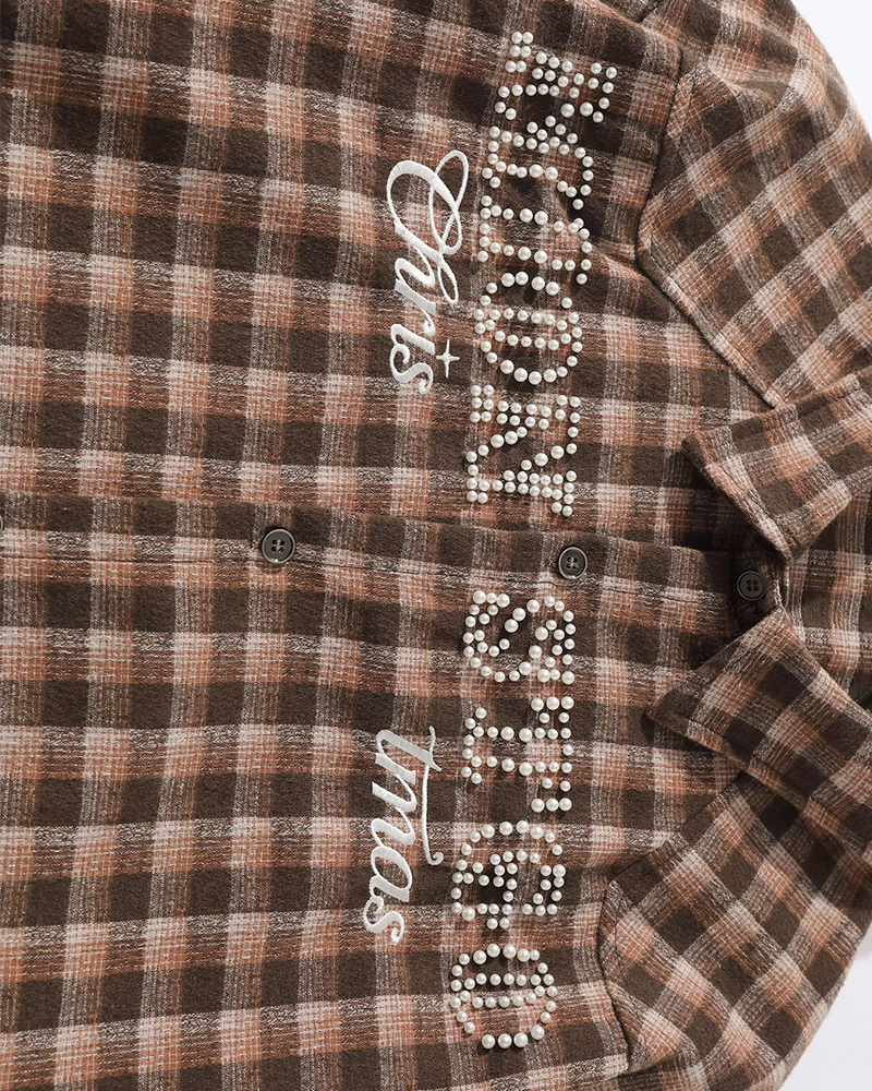 ビーズチェック柄長袖シャツ