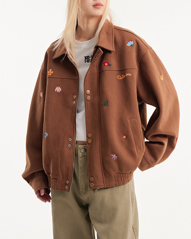 小花刺繍のベースボールジャケット