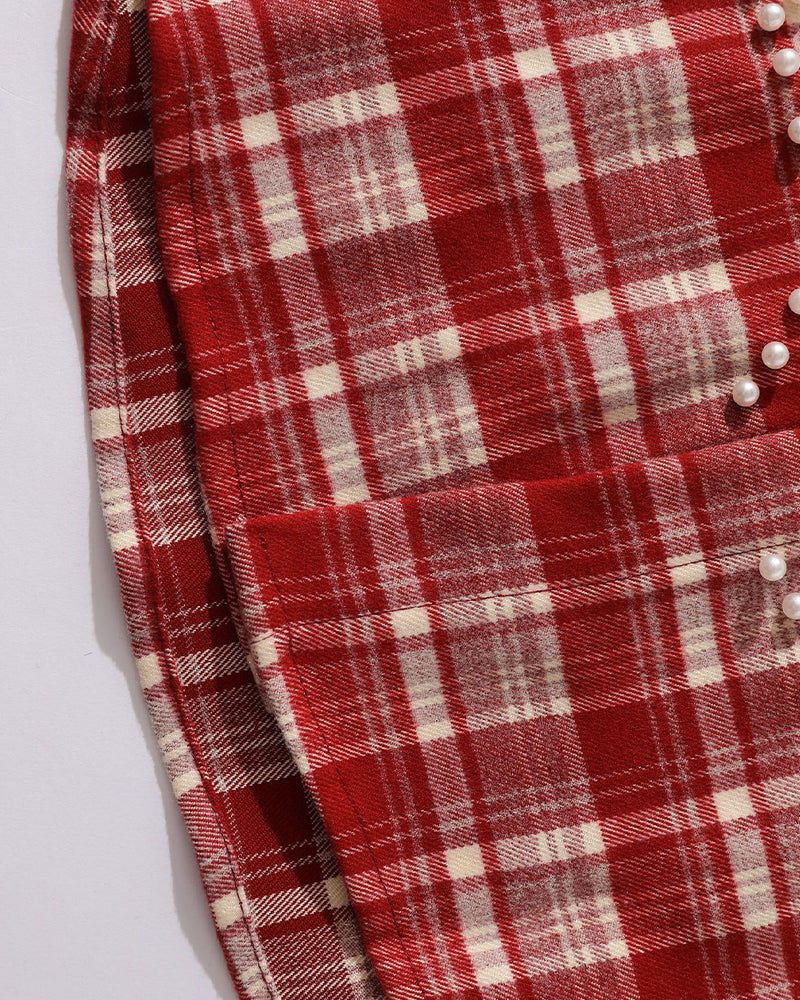 ビーズチェック柄長袖シャツ