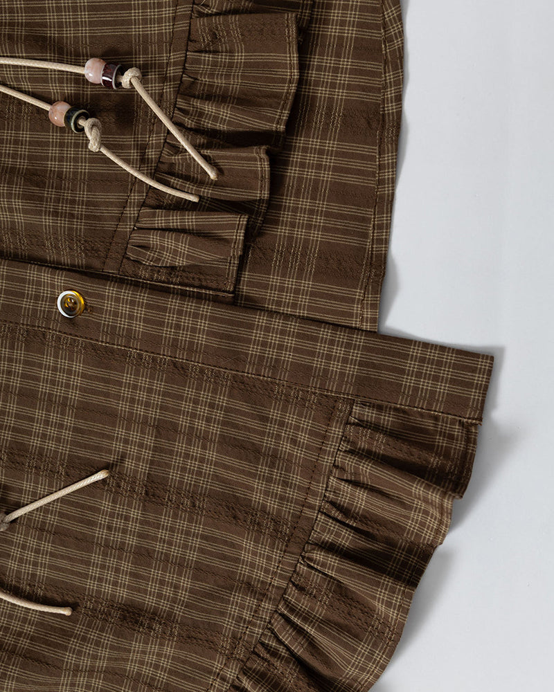 Plaid Short-Sleeve Shirt with Tie Details