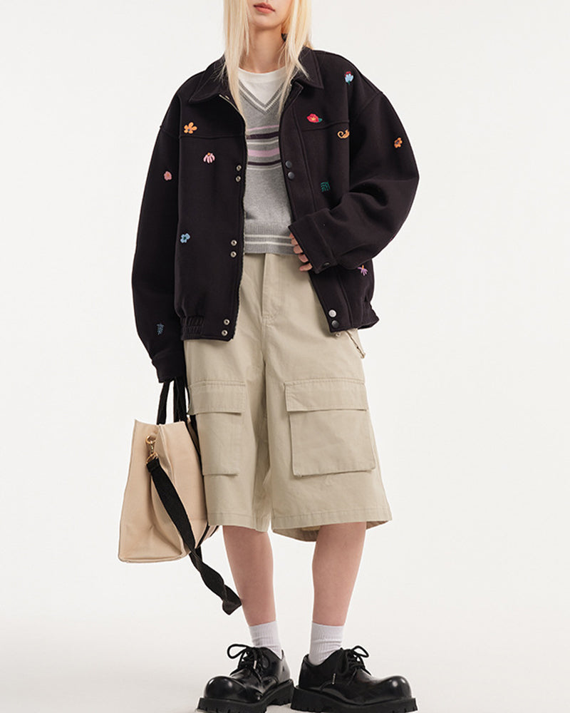 小花刺繍のベースボールジャケット