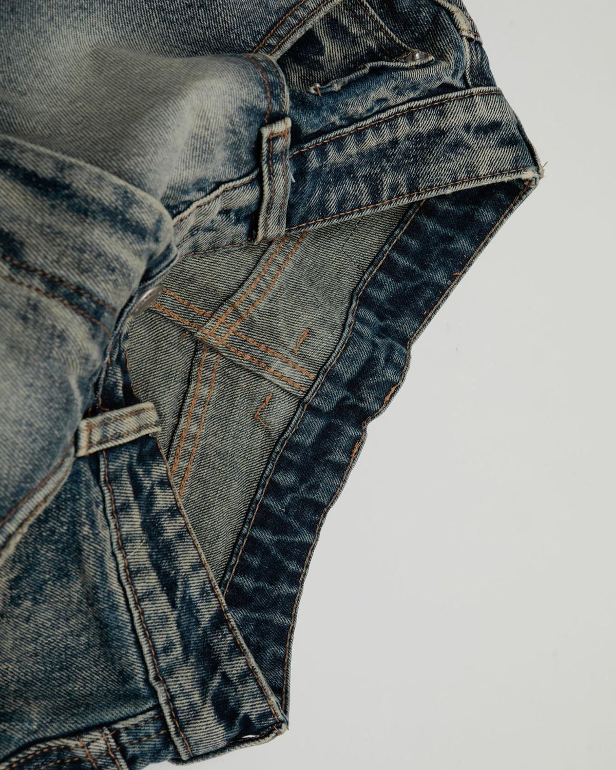 Distressed washed denim shorts