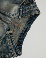 Distressed washed denim shorts
