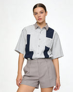 Color-blocked short-sleeved shirt