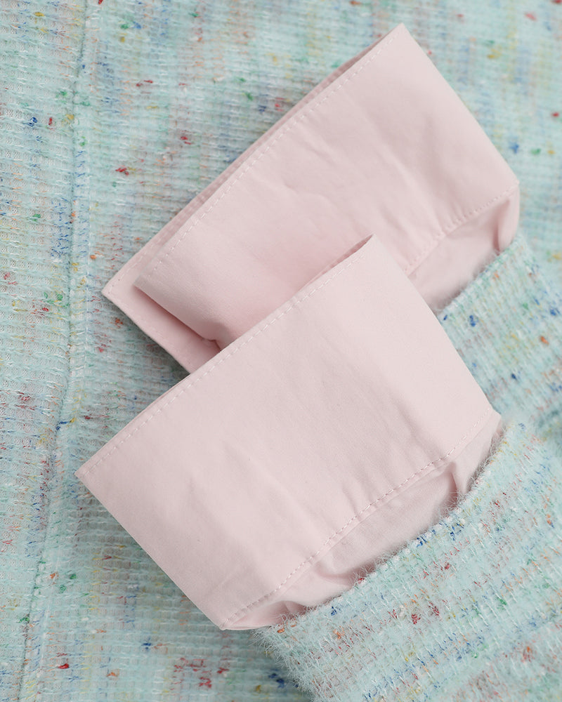 継ぎ合わせたフェイクツーピースラペルスウェットシャツ