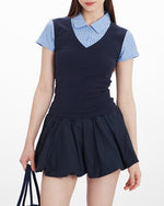 Fake two-piece short sleeves