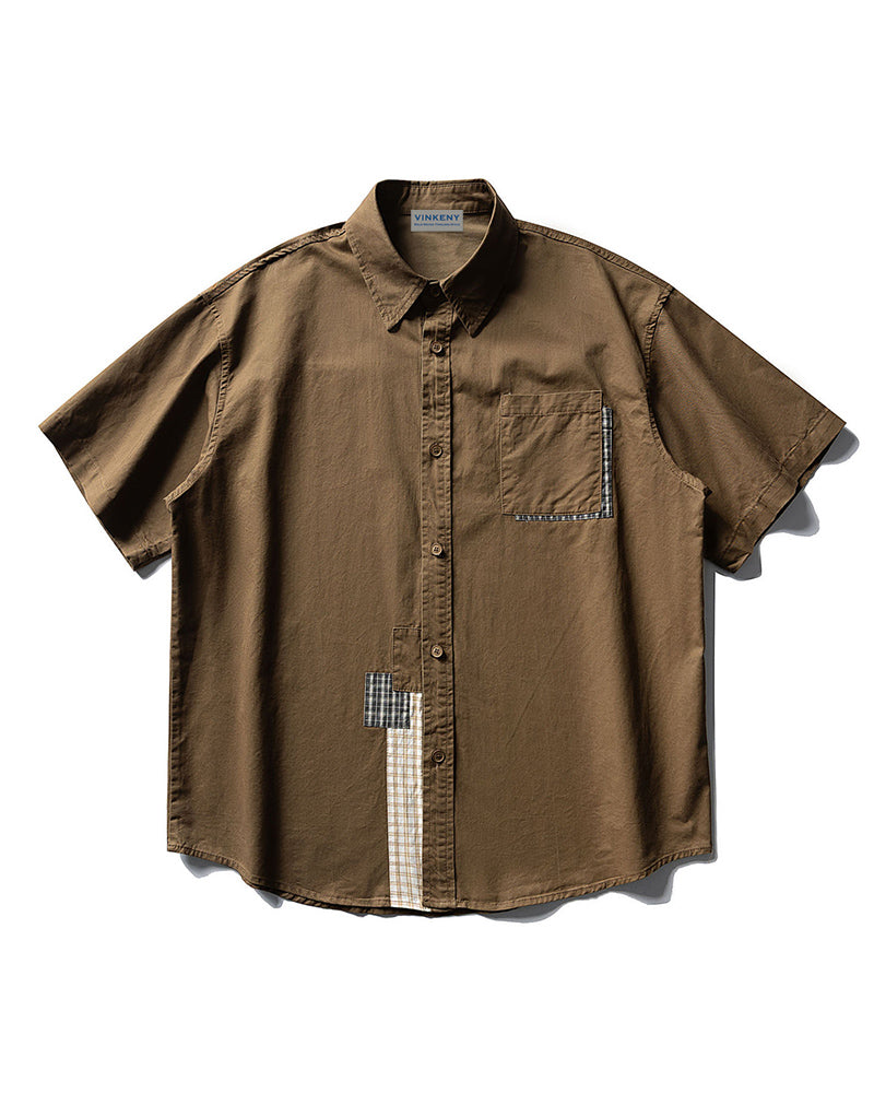 Color-block Plaid Short-sleeve Shirt