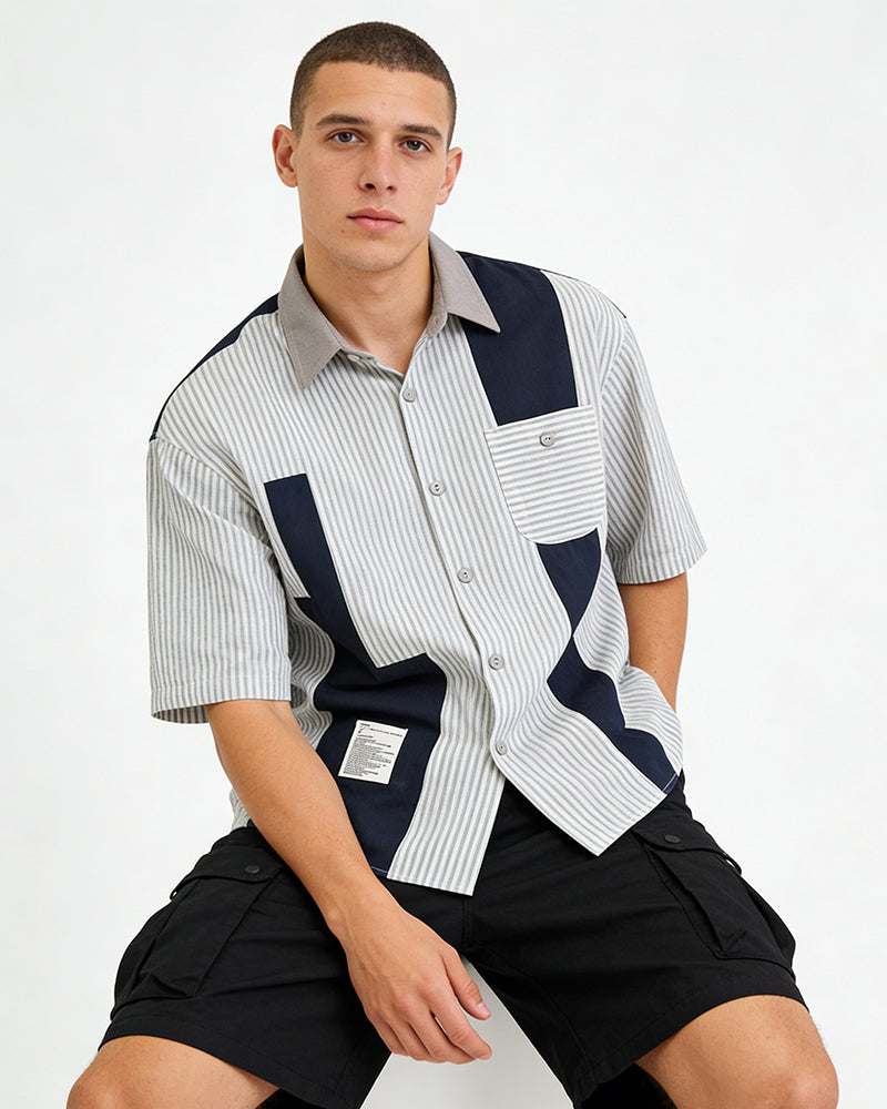 Color-blocked short-sleeved shirt