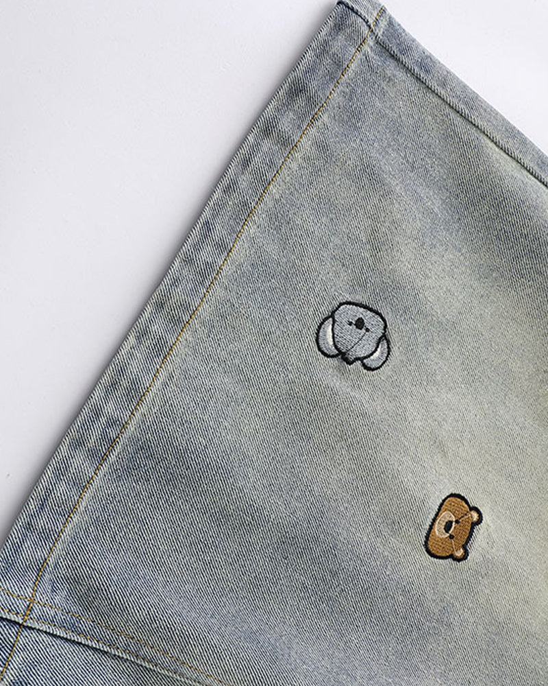 刺繍入りクロップドジーンズ