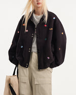 小花刺繍のベースボールジャケット