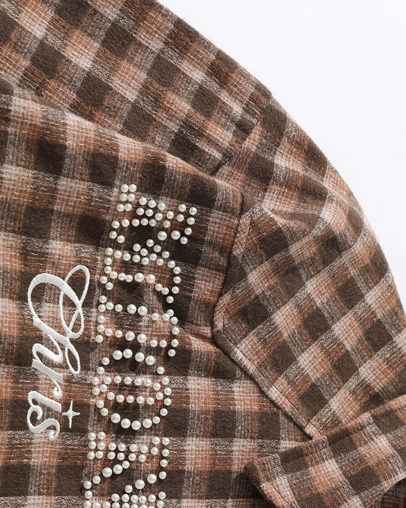 ビーズチェック柄長袖シャツ