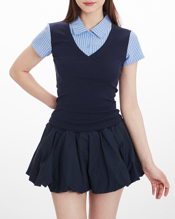 Fake two-piece short sleeves