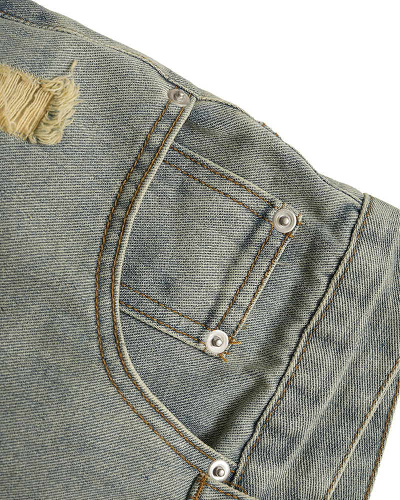 Distressed denim trousers