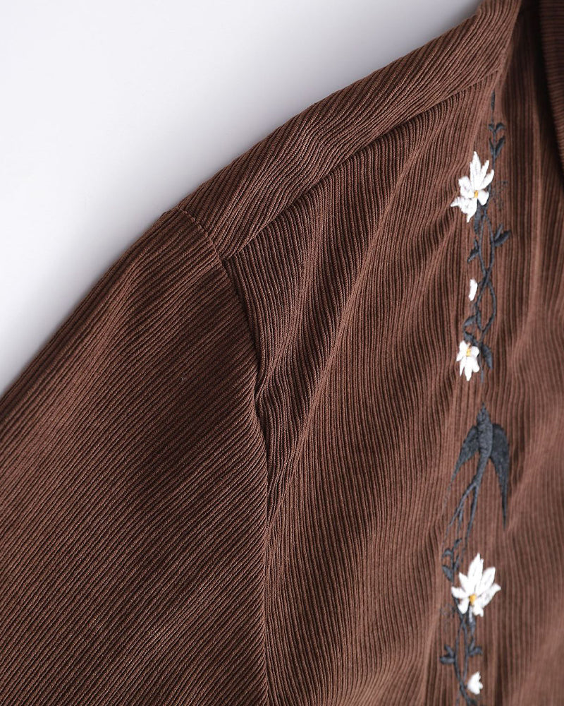 Vintage floral embroidered long-sleeved shirt