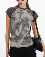 楽しいカラーブロックプリントの半袖