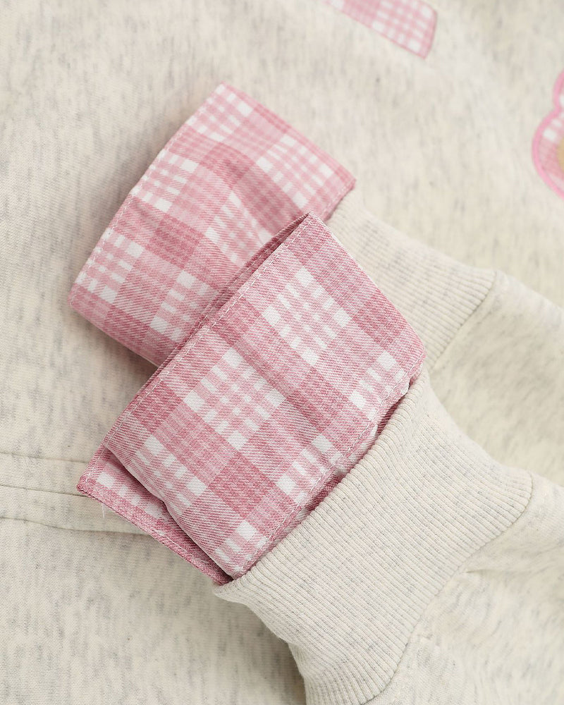 チェック刺繍フード付きスウェットシャツジャケット