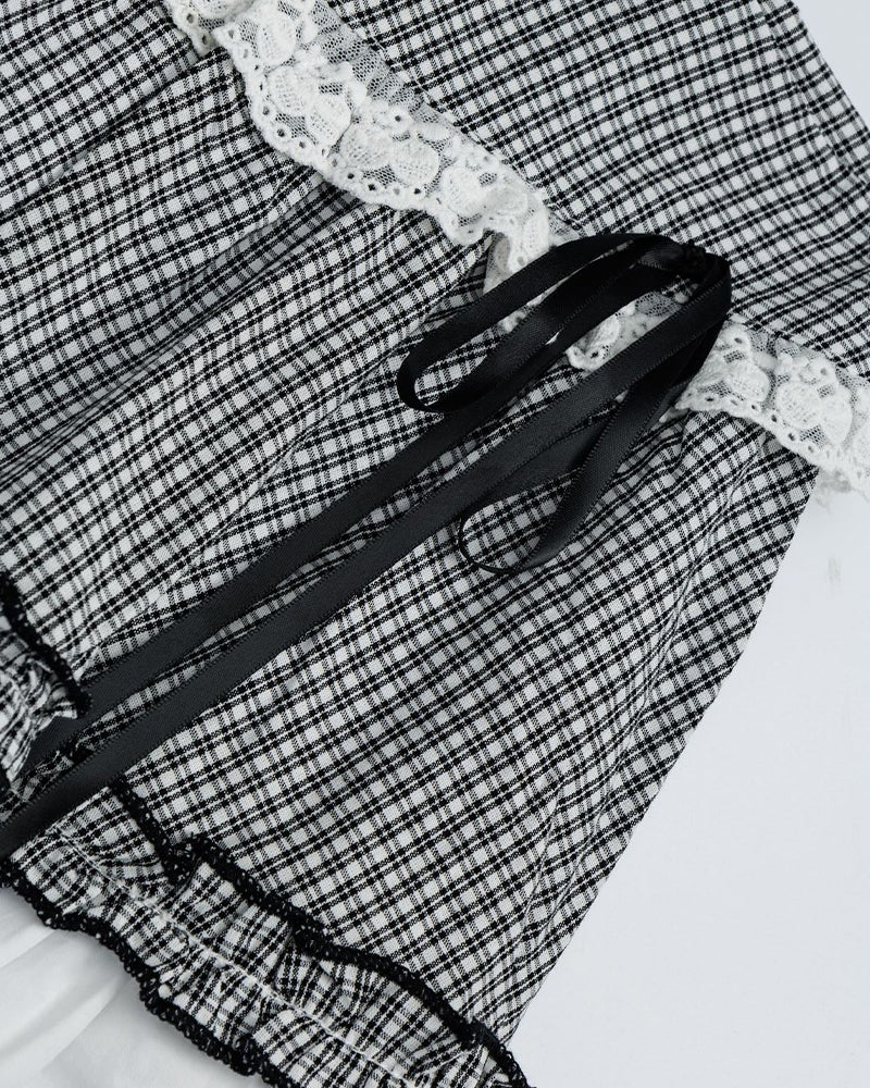 콘트라스트 컬러 플레드 스커트